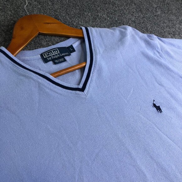 Polo Ralph Lauren Shirt Mens Large Blue Vintage Tennis Tourney Ringer Y2K Preppy - Picture 1 of 7